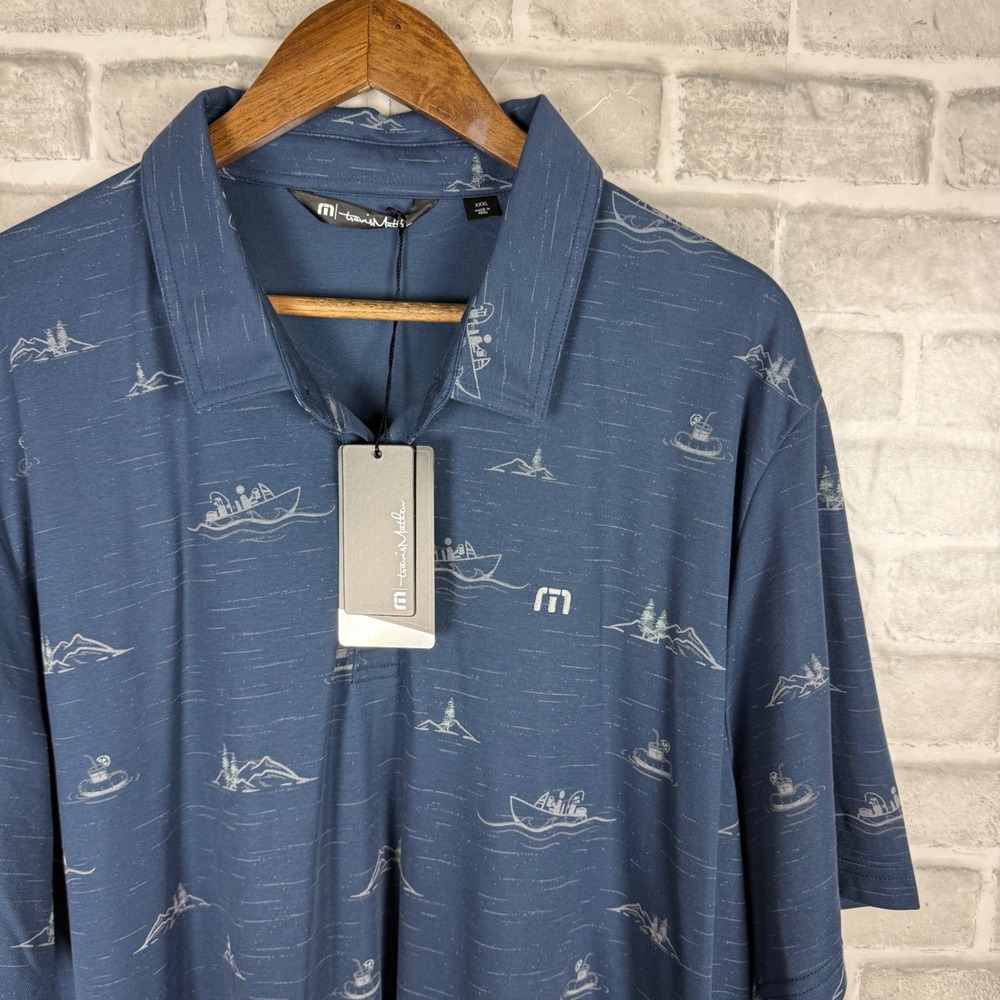 Travis Mathew Fun and Games Polo Shirt Insignia Blue Boat Print 1MW113 Mens 3XL